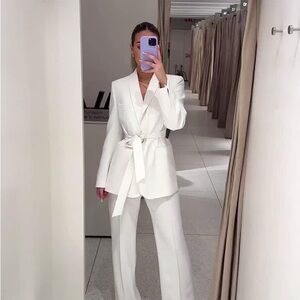 Zara Belted Tuxedo Jacket Ecru 2635/188 Women's Suit Set